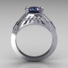 Aztec-Edwardian 10K White Gold 1.0 CT Round and Baguette Alexandrite Diamond Engagement Ring MR001-10WGDAL-3