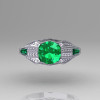 Aztec-Edwardian 18K White Gold 1.0 CT Round and Baguette Emerald Diamond Engagement Ring MR001-18WGDEM-2