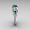 Aztec-Edwardian 18K White Gold 1.0 CT Round and Baguette Emerald Diamond Engagement Ring MR001-18WGDEM-4