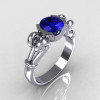 Modern Antique 10K White Gold 1.0 Carat Round Blue Sapphire Designer Solitaire Ring R122-10WGBS-1