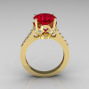 French Bridal 14K Yellow Gold 3.0 Carat Red Ruby Diamond Solitaire Wedding Ring R301-14YGDR-2