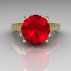 French Bridal 14K Yellow Gold 3.0 Carat Red Ruby Diamond Solitaire Wedding Ring R301-14YGDR-4