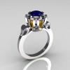 Modern Edwardian 10K White Gold 1.0 Carat Blue Yellow Sapphire Baguette Cocktail Wedding Ring R305-10WGBYS-3