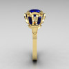 Modern Edwardian 18K Yellow Gold 1.0 Carat Blue Sapphire Baguette Cluster Wedding Ring R305-18YGBS-3