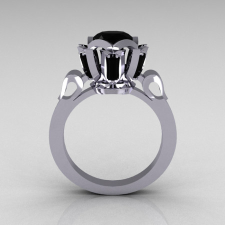 Modern Edwardian 10K White Gold 1.0 Carat Black Diamond Baguette Cluster Wedding Ring R305-10WGBD-1