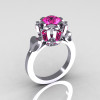 Modern Edwardian 14K White Gold 1.0 Carat Pink Sapphire Baguette Cluster Wedding Ring R305-14WGPS-2