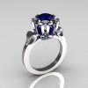 Modern Edwardian 14K White Gold 1.0 Carat Blue Sapphire Baguette Cluster Wedding Ring R305-14WGBS-3