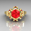 Modern Edwardian 18K Yellow Gold 1.0 Carat Red Ruby Baguette Cluster Wedding Ring R305-18YGRR-4
