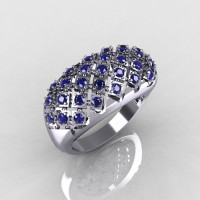 Modern Antique 14K White Gold 0.58 CTW Round Blue Sapphire Designer Ring R126-14WGBS-1