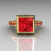Classic Bridal 18K Yellow Gold 2.5 Carat Square Princess Red Ruby Designer Ring R309-18YGRR-2