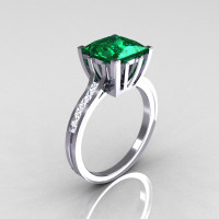 Modern Italian 10K White Gold 2.0 Carat Princess Emerald Channel Diamond Solitaire Ring R312-10KWGEMD-1