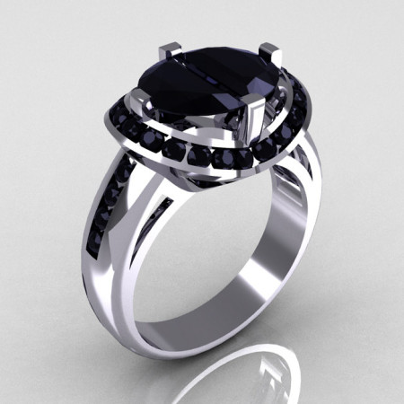Modern Bridal 10K White Gold 1.6 CTW Half Moon Black Diamond Pair Channel Bridal Ring R130-10KWGBDD-1