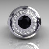 Modern 14K White 1.0 Carat Round Black and White Diamond Engagement Ring R131-14WGDBD-4