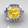 Classic Legacy Style Two Tone 14K White Yellow Gold 2.0 Carat Cushion Cut Yellow Sapphire Engagement Ring R60-14KWYGDYS-3