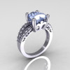 Modern Vintage 10K White Gold 3.0 Carat Heart Blue Topaz Diamond Solitaire Ring R134-10KWGDBT-2