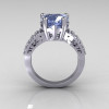 Modern Vintage 10K White Gold 3.0 Carat Heart Blue Topaz Diamond Solitaire Ring R134-10KWGDBT-4