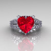 Modern Vintage 10K White Gold 3.0 Carat Heart Red Ruby Diamond Solitaire Ring R134-10KWGDRR-3