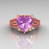 Modern French Bridal 14K Pink Gold 3.0 Carat Heart Lilac Amethyst Solitaire Engagement Ring R134-14KPLAM-3