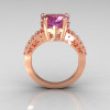 Modern French Bridal 14K Pink Gold 3.0 Carat Heart Lilac Amethyst Solitaire Engagement Ring R134-14KPLAM-4
