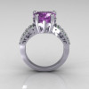 Modern French Bridal 10K White Gold 3.0 Carat Heart Lilac Amethyst Green Sapphire Solitaire Engagement Ring R134-10WGLAMGS-4
