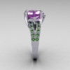 Modern French Bridal 10K White Gold 3.0 Carat Heart Lilac Amethyst Green Sapphire Solitaire Engagement Ring R134-10WGLAMGS-5