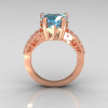 Modern Vintage 14K Pink Gold 3.0 Carat Heart Aquamarine Diamond Solitaire Engagement Ring R134-14KPGDAQ-4