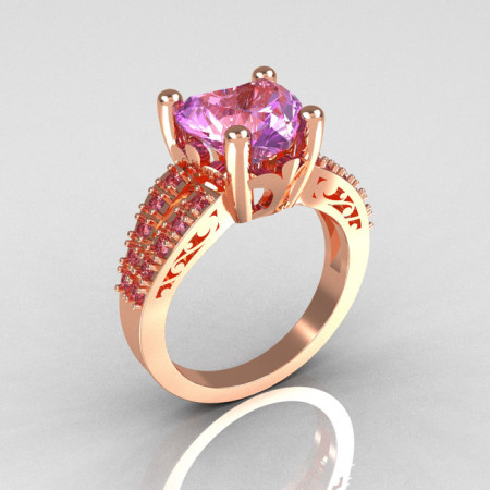 Modern French Bridal 14K Pink Gold 3.0 Carat Heart Lilac Amethyst Solitaire Engagement Ring R134-14KPLAM-1