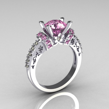 Modern Armenian Classic 14K White Gold 1.5 Carat Light Pink Sapphire Diamond Solitaire Wedding Ring R137-14WGDLPS-1