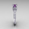 Modern Armenian Classic 18K White Gold 1.5 Carat Lilac Amethyst Diamond Solitaire Wedding Ring R137-18WGDLA-4