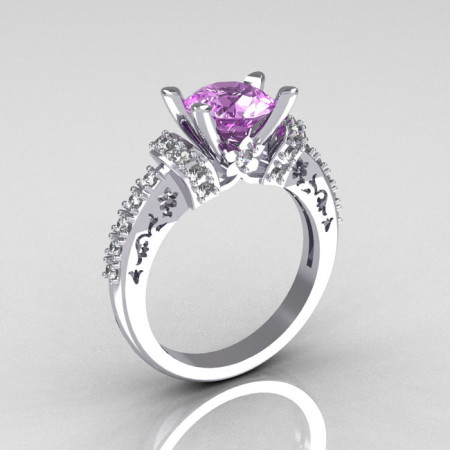 Modern Armenian Classic 18K White Gold 1.5 Carat Lilac Amethyst Diamond Solitaire Wedding Ring R137-18WGDLA-1