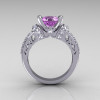 Modern Armenian Classic 18K White Gold 1.5 Carat Lilac Amethyst Diamond Solitaire Wedding Ring R137-18WGDLA-3