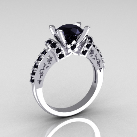 Modern Armenian Classic 10K White Gold 1.5 Carat Black Diamond Wedding Ring R137-10WGBLL-1