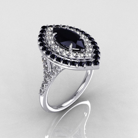 Soleste Style Bridal 14K White Gold 1.0 Carat Marquise Black and White Diamond Engagement Ring R117-14WGDBDD-1
