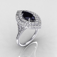 Soleste Style Bridal 18K White Gold 1.0 Carat Marquise Black and White Diamond Engagement Ring R117-18WGDBLD-1