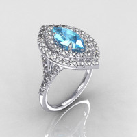 Soleste Style Bridal 14K White Gold 1.0 Carat Marquise Aquamarine Diamond Engagement Ring R117-14WGDAQ-1