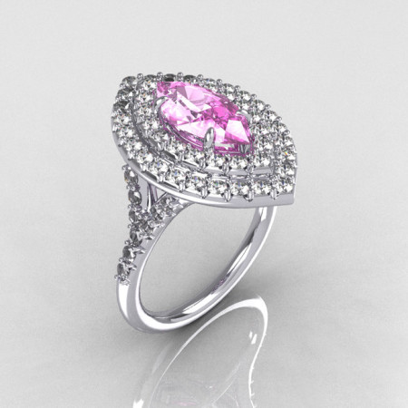 Soleste Style Bridal 10K White Gold 1.0 Carat Marquise Light Pink Sapphire Diamond Engagement Ring R117-10WGDLPS-1