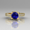 Modern Bridal 14K Yellow Gold 1.0 Carat Blue Sapphire Diamond Solitaire Ring R145-14YGDBS-2