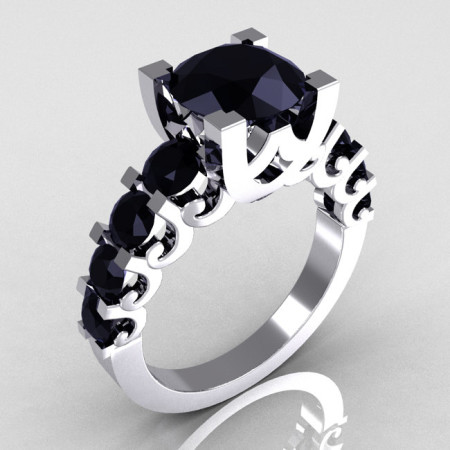Modern Vintage 10K White Gold 2.0 Carat Black Diamond Designer Wedding Ring R142-10WGBDD-1
