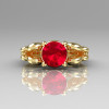 Modern Antique 18K Yellow Gold 1.0 Carat Round Red Ruby Designer Solitaire Ring R141-18YGRR-4