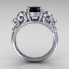Modern Antique 14K White Gold 1.0 Carat Round Black Diamond Designer Solitaire Ring R141-14WGBD-2