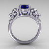 Modern Antique 10K White Gold 1.0 Carat Round Blue Sapphire Designer Solitaire Ring R141-10WGBS-2