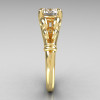 Modern Antique 10K Yellow Gold 1.0 Carat Round White Sapphire Designer Solitaire Ring R141-10YGWS-3