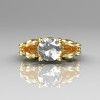 Modern Antique 10K Yellow Gold 1.0 Carat Round White Sapphire Designer Solitaire Ring R141-10YGWS-4