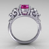 Modern Antique 10K White Gold 1.0 Carat Round Pink Sapphire Designer Solitaire Ring R141-10WGPS-2