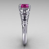 Modern Antique 10K White Gold 1.0 Carat Round Pink Sapphire Designer Solitaire Ring R141-10WGPS-3