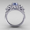 Modern Antique 10K White Gold 1.0 Carat Round Blue Topaz Designer Solitaire Ring R141-10WGBT-2