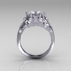 Modern Edwardian 10K White Gold 1.0 Carat Oval White Sapphire Bridal Ring R147-10WGDWS-3