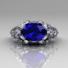 Modern Edwardian 18K White Gold 1.0 Carat Oval Blue Sapphire Bridal Ring R147-18WGDBS-3