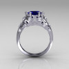 Modern Edwardian 18K White Gold 1.0 Carat Oval Blue Sapphire Bridal Ring R147-18WGDBS-4