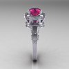 Modern Antique 14K White Gold 1.5 Carat Pink Sapphire Diamond Classic Armenian Solitaire Wedding Ring AR107-14KWGDPS-3
